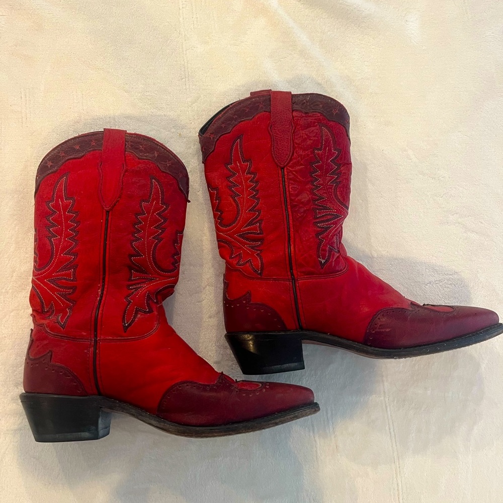 Authentic red leather cowgirl boots from Nashville size 9 Woman’s